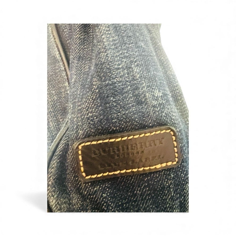 Burberry Blue Label Denim Tote Bag Plaid Lining Leather Trim - Picture 4 of 10